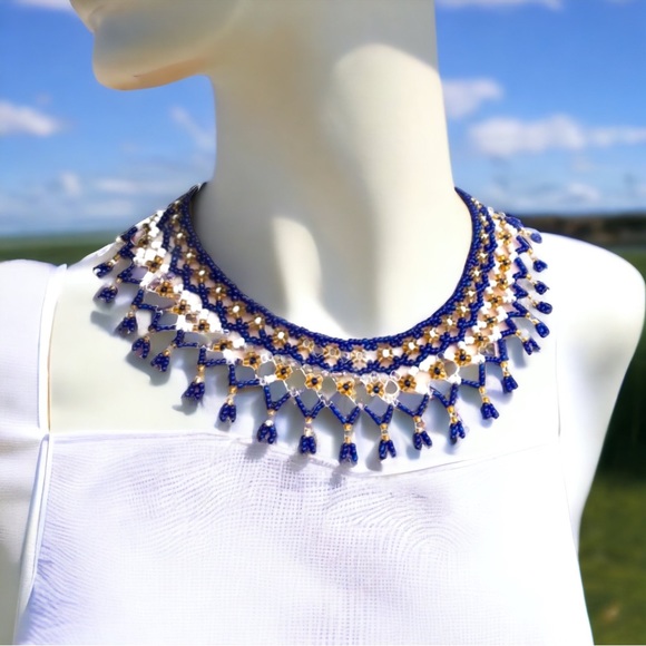 Vintage cleopatra indian seed bead necklace collar - Picture 2 of 9